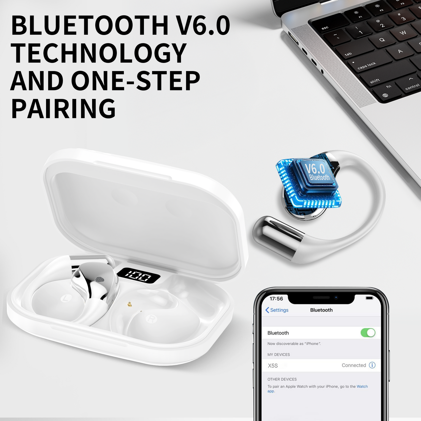 Aptkdoe Open Ear Earbuds, Bluetooth 5.4 Wireless Earphones, 48H Playtime, ENC Microphone Clear Talk, with Earhooks And LED Power Display the Waterproof Headphones, Ideal for Fitness, Travel