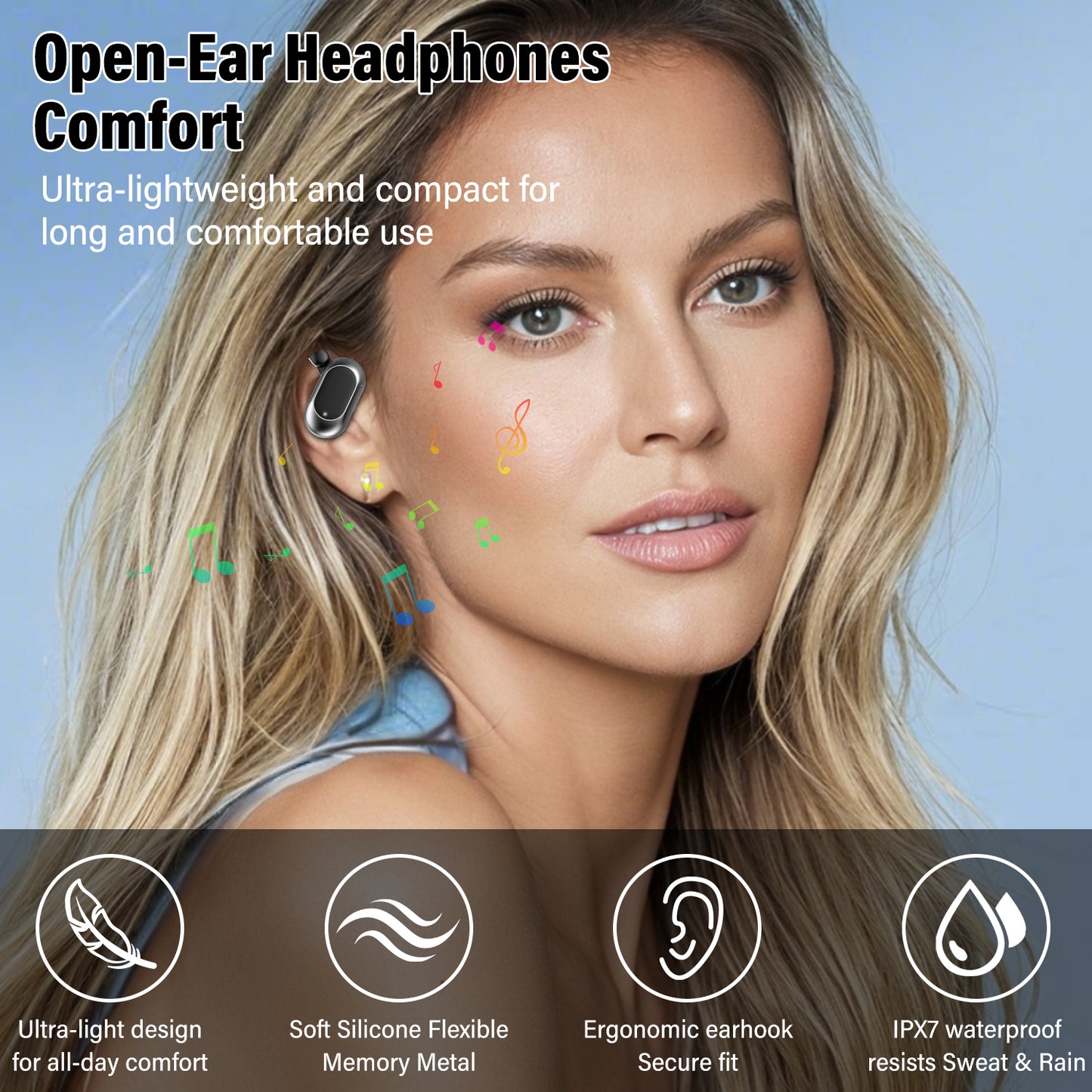 Aptkdoe Open Ear Earbuds, Bluetooth 5.4 Wireless Earbuds with Ear Hooks,70H HiFi Stereo Open Ear Headphones with Clear Calls, IPX7 Lightweight Air Conduction Headphones for Workouts and Running