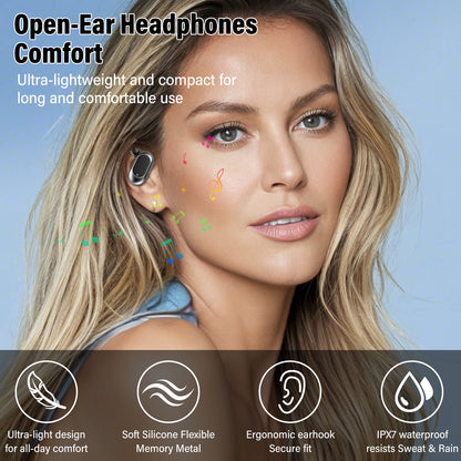 Aptkdoe Open Ear Earbuds, Bluetooth 5.4 Wireless Earbuds with Ear Hooks,70H HiFi Stereo Open Ear Headphones with Clear Calls, IPX7 Lightweight Air Conduction Headphones for Workouts and Running