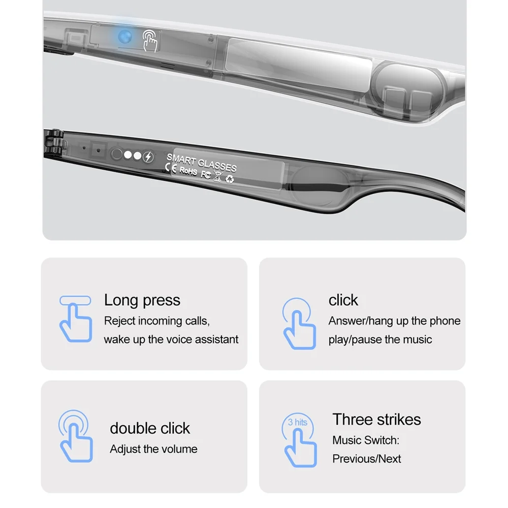 Aptkdoe AI Translation Smart Glasses, 500W Ultra-Wide Angle Camera Smart Bluetooth Glasses with Touch Voice Assistant, UV Protection/Anti-Blue Light Smart Sunglasses with Built-in Mic & Speakers, Unisex