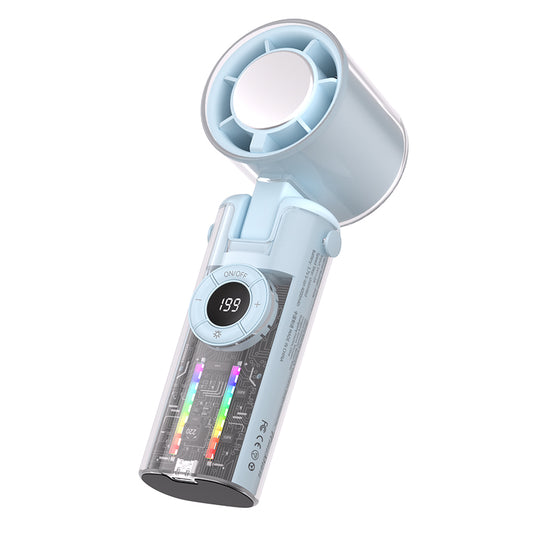 Tesnour Portable Handheld TurboFan, 3 IN 1 Mini Colored Lights Hand Fan with 4000mAh Battery Operated, Upto 10 Working Hours, 5 Gear Wind, Rechargeable with Air Turbo Tech Cooling Fan for Travel/Outdoor/Home