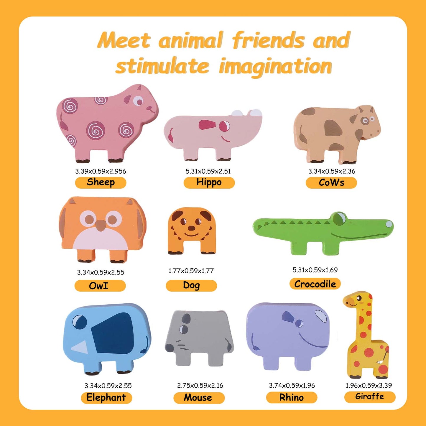 QXQ Montessori Toys for 1 2 3 4 Year Old Boys Girls, 10 pack Wooden Animal Blocks Sorting & Stacking Education Toddler Puzzles Toys, Toddler Toys Age 2-4 4-6 Year Old Girl Boy Birthday Gifts