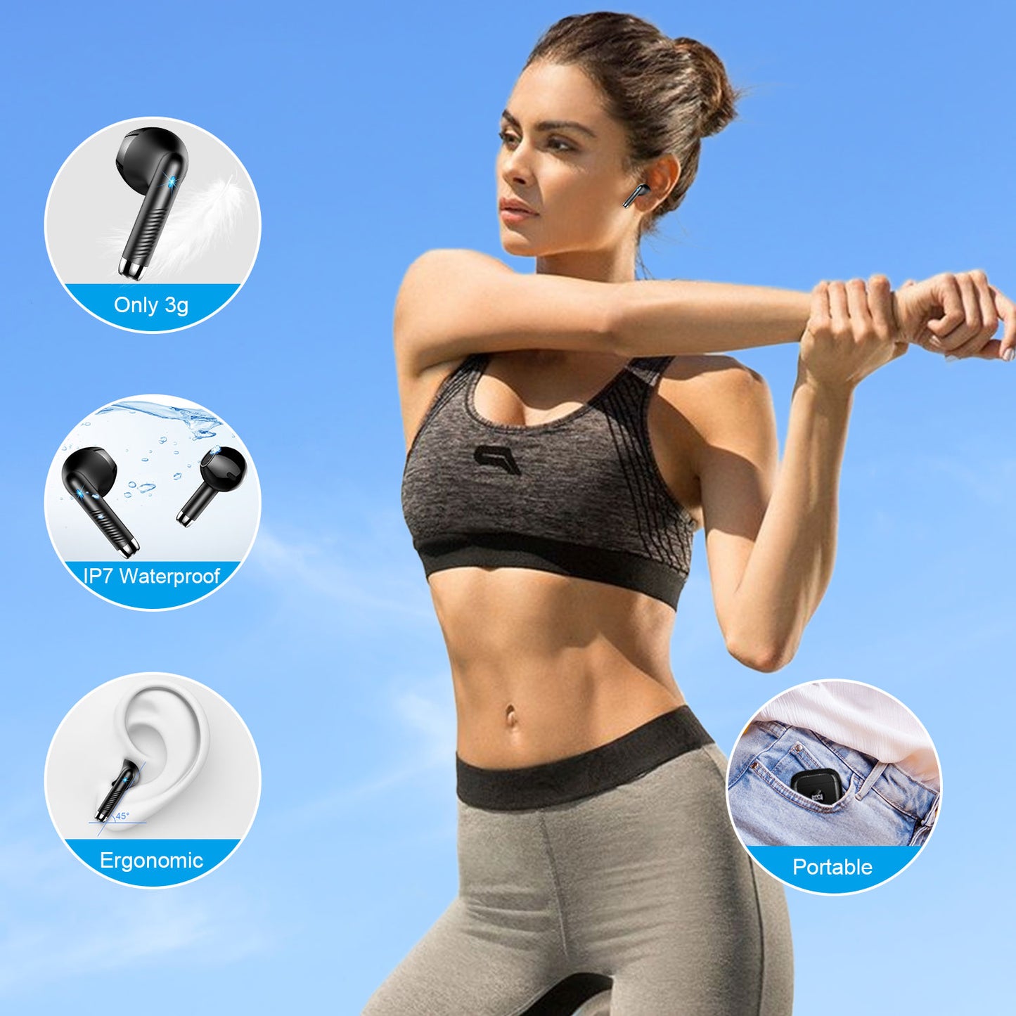 Aptkdoe Wireless Earbuds, Bluetooth 5.4 Earphone Sport, ENC Noise Cancelling Mic, 40H Playtime IPX7 Waterproof Headphone with LED Display for iOS Android Cellphone