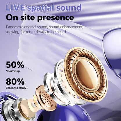 Aptkdoe Clip on Earbuds Bluetooth 5.4, Open Ear earbuds Wireless with Mic, Lightweight Comfort, Small-Ear Friendly Bluetooth Earbuds, 60H Sport Ear Buds, IP7 Waterproof Noise Cancelling Headphones, Purple