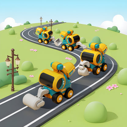 Construction Toys Set Of 4 Excavator Road Roller Bulldozer Pile Driver, Pressing Engineering Car Vehicles Toys for 3-5 Year Old Children Boys Girls Toddler Kids Christmas Birthday Gift Trucks Toy