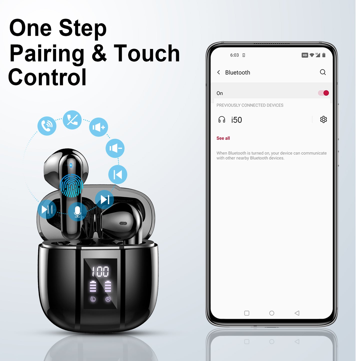 Jxrev Wireless Earbuds, Bluetooth 5.4 Headphones HiFi Stereo, 2025 Wireless Earphones with 4 ENC Noise Cancelling Mics, 40H Playtime Ear Buds with LED Display, IP7 Waterproof Bluetooth Earbuds USB-C Charge