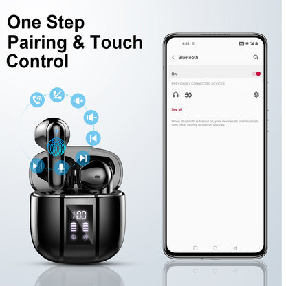 Jxrev Wireless Earbuds, Bluetooth 5.4 Headphones HiFi Stereo, 2025 Wireless Earphones with 4 ENC Noise Cancelling Mics, 40H Playtime Ear Buds with LED Display, IP7 Waterproof Bluetooth Earbuds USB-C Charge