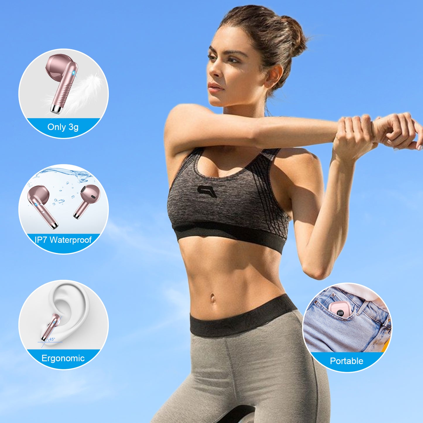 Aptkdoe Wireless Earbuds, Bluetooth 5.4 Earphone Sport, ENC Noise Cancelling Mic, 40H Playtime IPX7 Waterproof Headphone with LED Display for iOS Android Cellphone