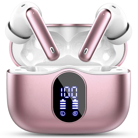 Aptkdoe Wireless Earbuds, Bluetooth 5.4 Headphones Bass Stereo, Ear Buds with Noise Cancelling Mic LED Display, 36H Playtime in Ear Earphones, IP7 Waterproof Sport Headset for Android iOS