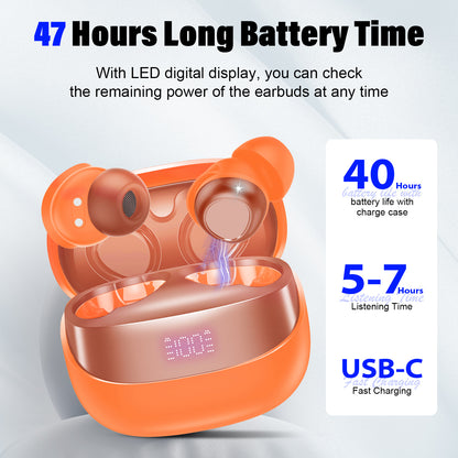Aptkdoe Sleep Earbuds, Noise Cancelling Wireless Ear buds for Side Sleepers, Bluetooth 5.4 in Ear Light-Weight Mini Headphones, 47H Playtime Clear Calls Earphones for Sleeping, Exercising, Working, Hiking