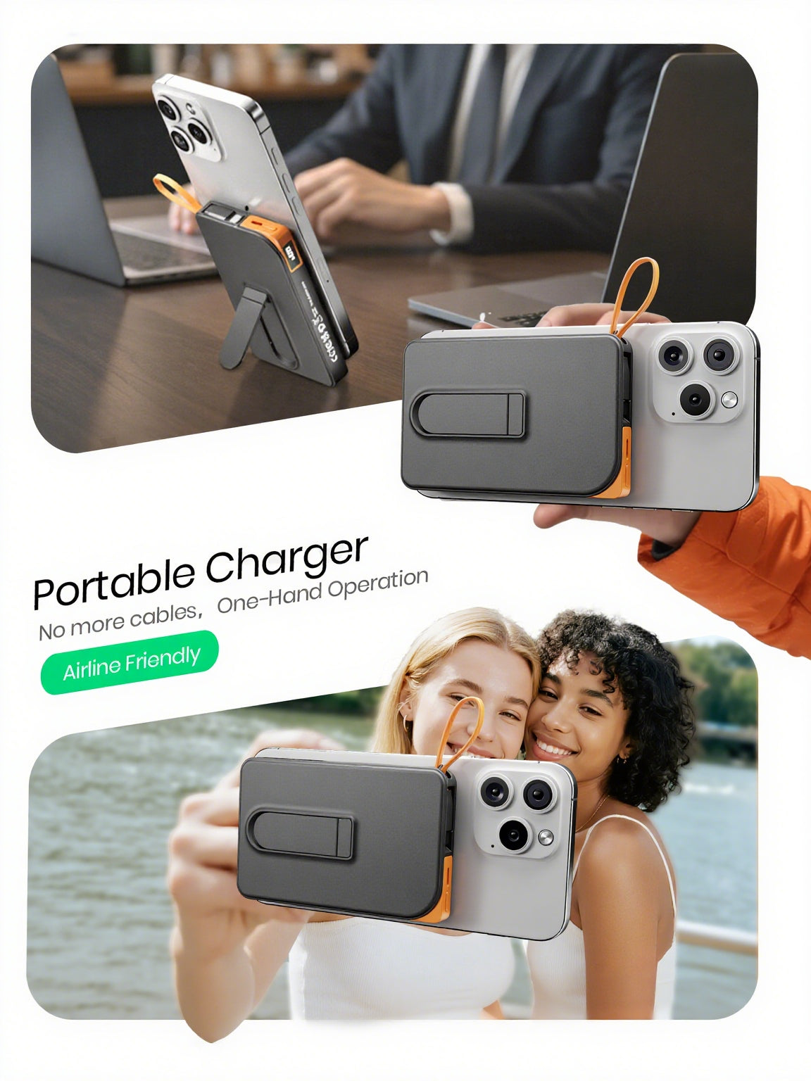 Btootos Magnetic Wireless Power Bank, 22.5W PD Fast Charging 10000mAh Battery Bank, Built-in USB-C Cable with Foldable Stand and LED Display, Magnetic Portable Charger for iPhone Series, iPad, Andriod, etc