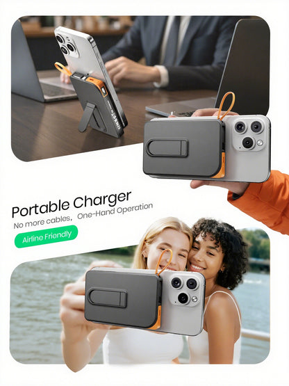 Btootos Magnetic Wireless Power Bank, 22.5W PD Fast Charging 10000mAh Battery Bank, Built-in USB-C Cable with Foldable Stand and LED Display, Magnetic Portable Charger for iPhone Series, iPad, Andriod, etc
