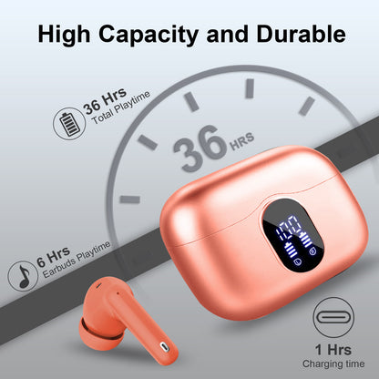 Aptkdoe Wireless Earbuds, Bluetooth 5.4 Headphones Bass Stereo, Ear Buds with Noise Cancelling Mic LED Display, 36H Playtime in Ear Earphones, IP7 Waterproof Sport Headset for Android iOS
