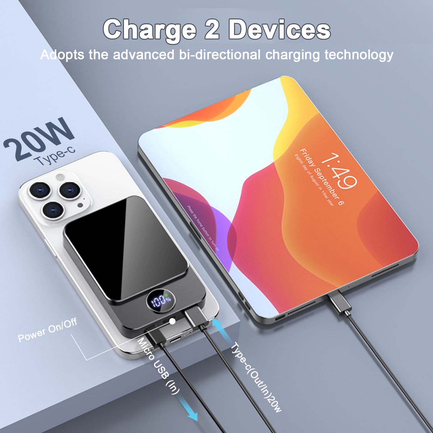 Btootos Magnetic Wireless Portable Charger, 10000mAh Power Bank with PD20w Fast Charging, USB C in&Out Battery Pack, Compatible with Mag-Safe for iPhone 16/15/14/13/12 Series, Samsung, Android, and More