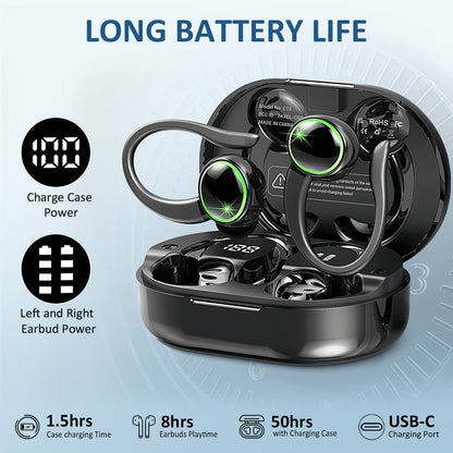 Aptkdoe Wireless Earbuds, Bluetooth 5.4 Headphones Sports, 50H Playback Over-Ear buds with ENC Noise Cancelling Mic, Deep Bass Fitness Earphones Gym Running Workout with Earhooks, IP7 Waterproof Headset