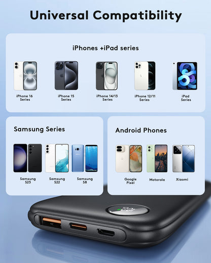 MUGO Fast Charging Power Bank, 10000mah Portable Charger for iPhone, 22.5W USB C in&Out Battery Pack Phone Charger Portable, Slim Powerbank for iPhone 16/15/14 Series, Samsung, Google,Android