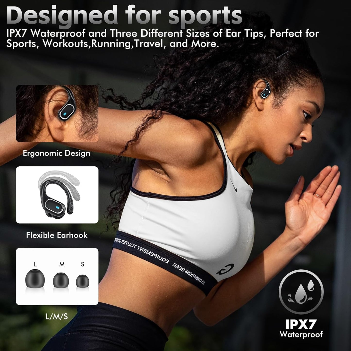 KBHVEX Wireless Earbuds Bluetooth 5.3 Headphones with 80H Playback, IPX7 Waterproof Over Ear Buds with LED Power Display for Sports Running Workouts