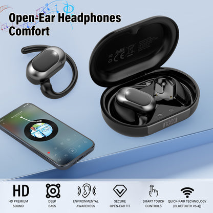 Aptkdoe Open Ear Earbuds, Bluetooth 5.4 Wireless Earbuds with Ear Hooks,70H HiFi Stereo Open Ear Headphones with Clear Calls, IPX7 Lightweight Air Conduction Headphones for Workouts and Running