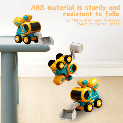 Construction Toys Set Of 4 Excavator Road Roller Bulldozer Pile Driver, Pressing Engineering Car Vehicles Toys for 3-5 Year Old Children Boys Girls Toddler Kids Christmas Birthday Gift Trucks Toy