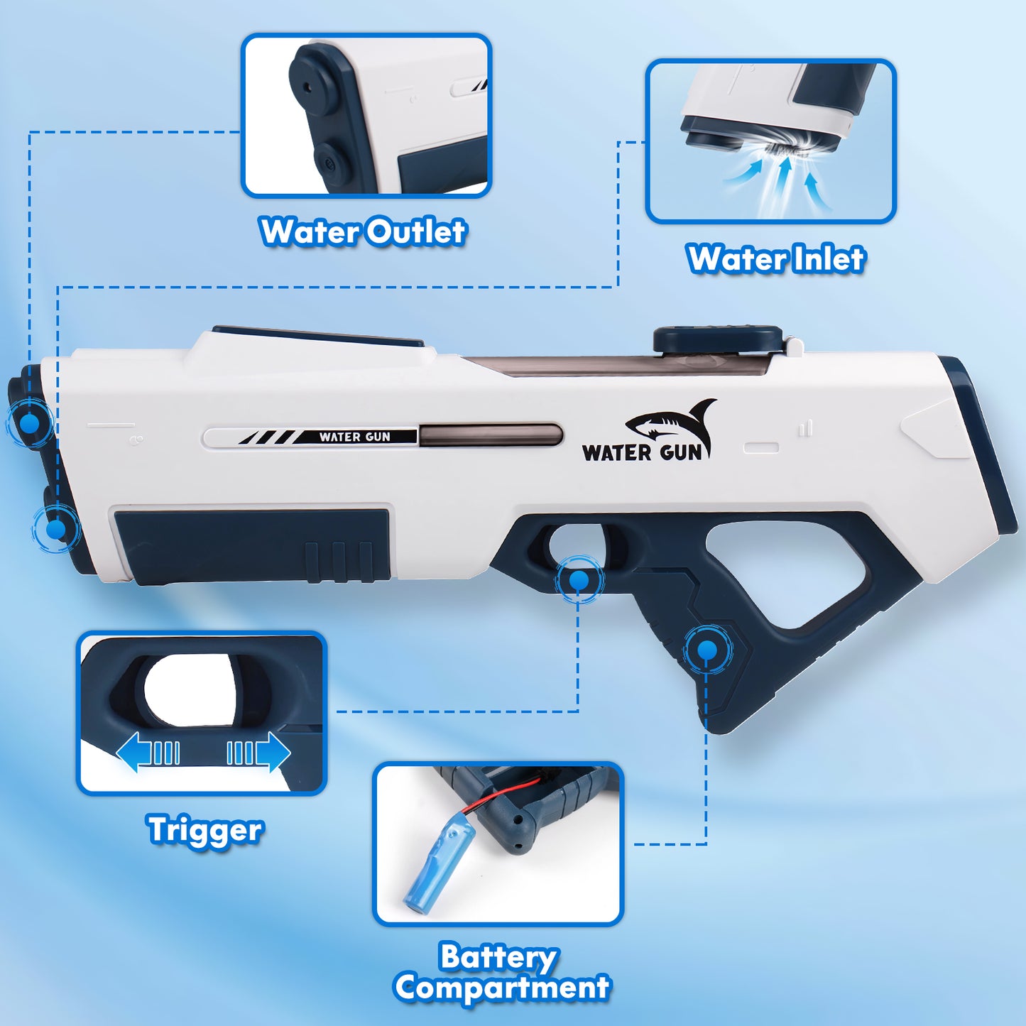 Btootos Electric Water Guns for Adults Kids, Automatic Water Reload & Shooting, Automatic Water Gun, Large Capacity Battery Powered Squirt Gun, Summer Beach Pool Backyard Outdoor Toys（White）