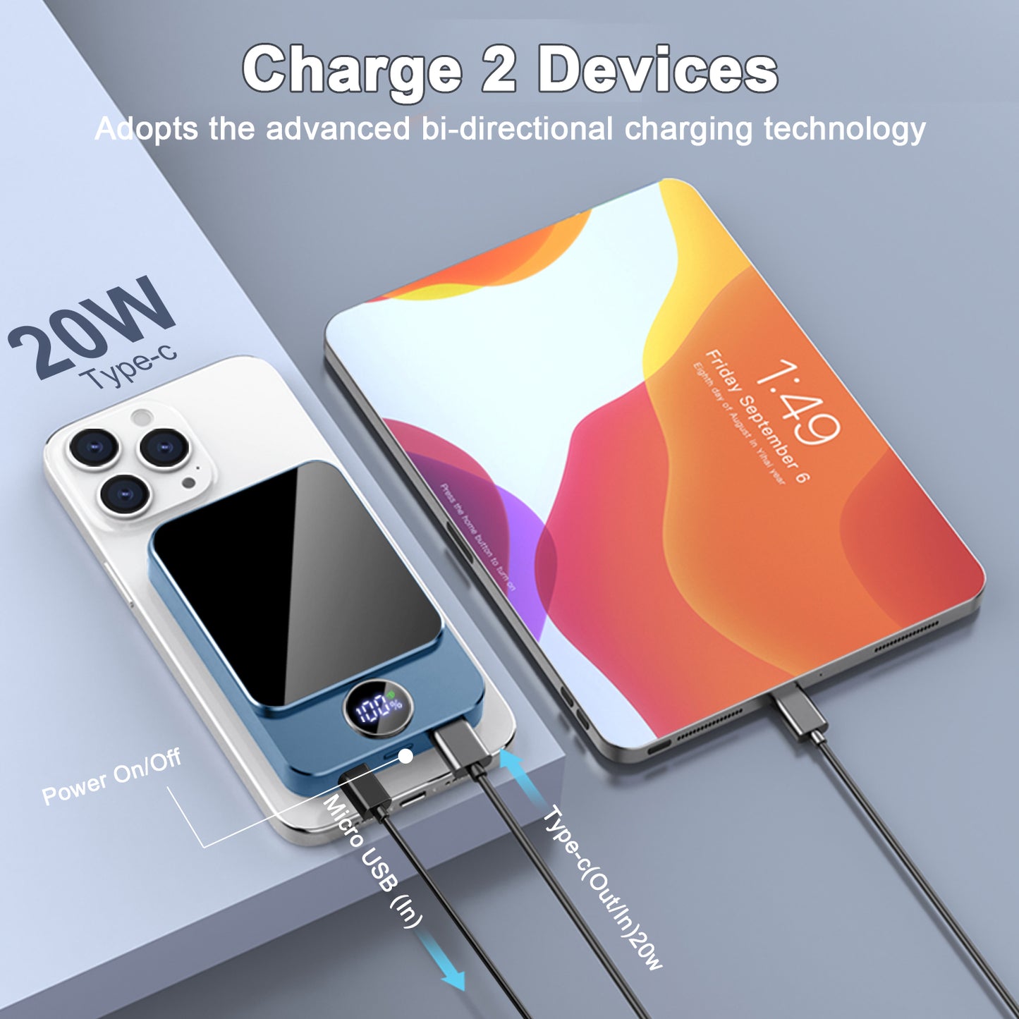 Btootos Magnetic Wireless Portable Charger, 10000mAh Power Bank with PD20w Fast Charging, USB C in&Out Battery Pack, Compatible with Mag-Safe for iPhone 16/15/14/13/12 Series, Samsung, Android, and More