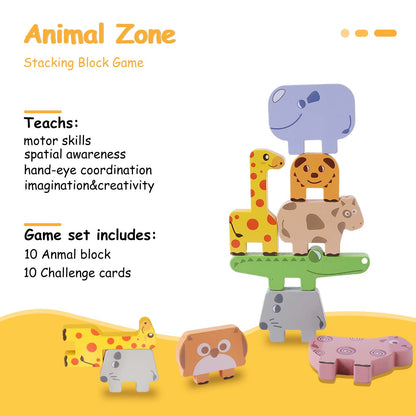 QXQ Montessori Toys for 1 2 3 4 Year Old Boys Girls, 10 pack Wooden Animal Blocks Sorting & Stacking Education Toddler Puzzles Toys, Toddler Toys Age 2-4 4-6 Year Old Girl Boy Birthday Gifts