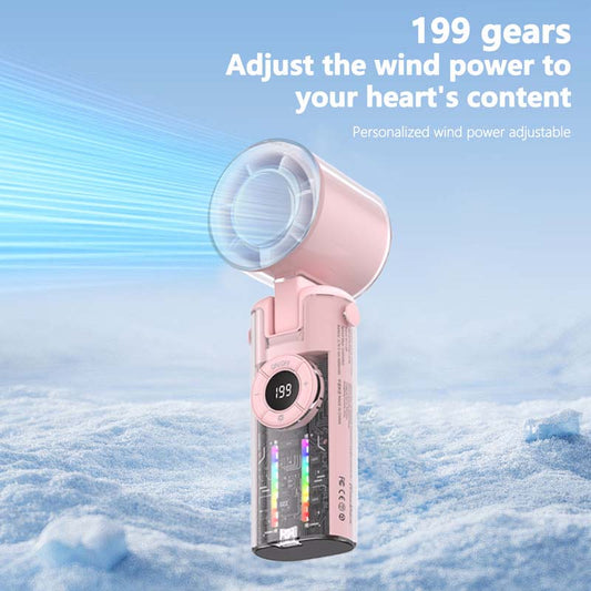 Tesnour Portable Handheld TurboFan, 3 IN 1 Mini Colored Lights Hand Fan with 4000mAh Battery Operated, Upto 10 Working Hours, 5 Gear Wind, Rechargeable with Air Turbo Tech Cooling Fan for Travel/Outdoor/Home