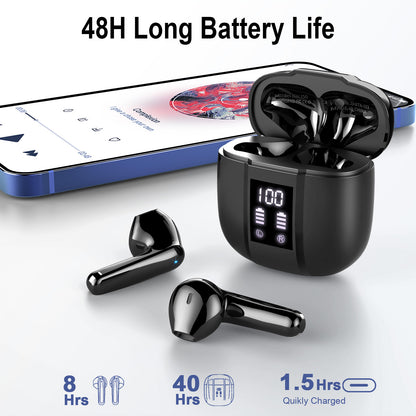 Jxrev Wireless Earbuds, Bluetooth 5.4 Headphones HiFi Stereo, 2025 Wireless Earphones with 4 ENC Noise Cancelling Mics, 40H Playtime Ear Buds with LED Display, IP7 Waterproof Bluetooth Earbuds USB-C Charge