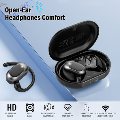 Aptkdoe Open Ear Earbuds, Bluetooth 5.4 Wireless Earbuds with Ear Hooks,70H HiFi Stereo Open Ear Headphones with Clear Calls, IPX7 Lightweight Air Conduction Headphones for Workouts and Running