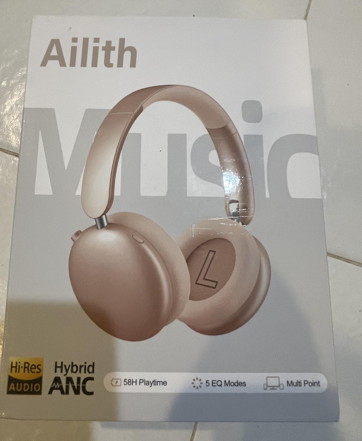 Ailith Noise Cancelling Headphones,58H Playtime and 5 EQ Music Modes Wireless Over Ear Bluetooth Headphones with Microphone,Lossless Audio,Multipoint Connection,Foldable,Lightweight