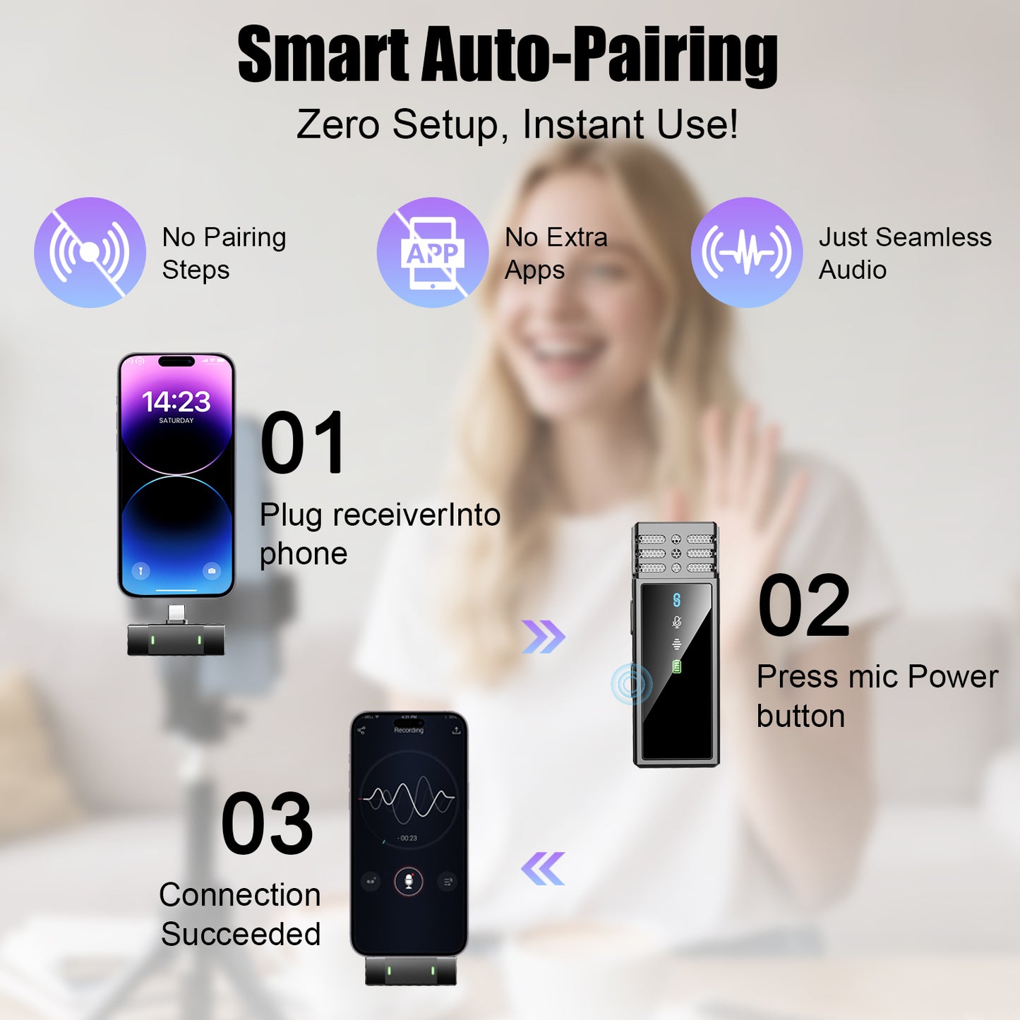 Btootos J68 Wireless Microphone for Android, Lavalier Microphones, noise cancelling mic mini for Clear Recording, 2 USB-C Mic for YouTube, Podcast, Vlogging, ASMR