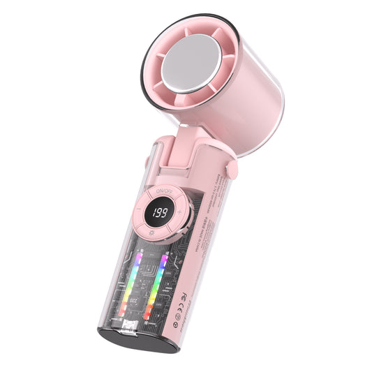 Tesnour Portable Handheld TurboFan, 3 IN 1 Mini Colored Lights Hand Fan with 4000mAh Battery Operated, Upto 10 Working Hours, 5 Gear Wind, Rechargeable with Air Turbo Tech Cooling Fan for Travel/Outdoor/Home