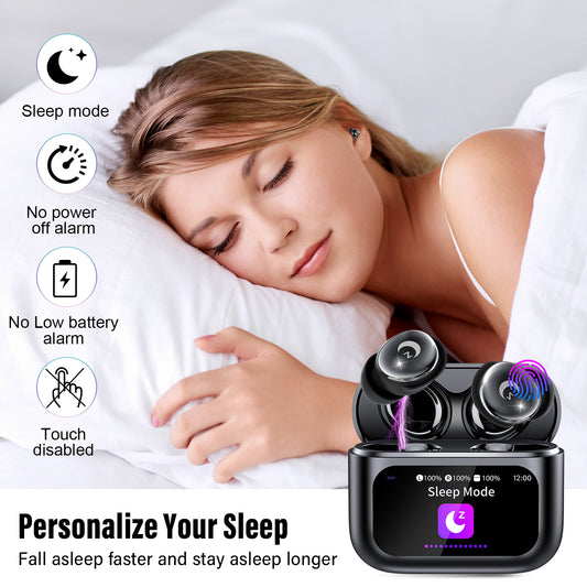 Aptkdoe Sleep Earbuds Bluetooth 5.4 in Ear Smart Touch Screen Headphones, 48H Noise Cancelling Ear Buds with 5 EQ Modes, Mini Wireless Headphones Small Design for Side Sleepers, Clear Calls Earphones, IPX7