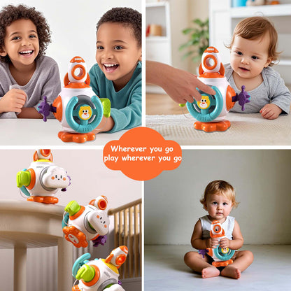 QXQ Montessori Toddler Toys for 1-3, 6 in 1 Travel Activities Busy Board Cube, Baby Sensory Toys for 6-12 18 Months Baby Gifts, One 2 3 Year Old Infant Boys Girls Educational Learning Toys (Rocket)
