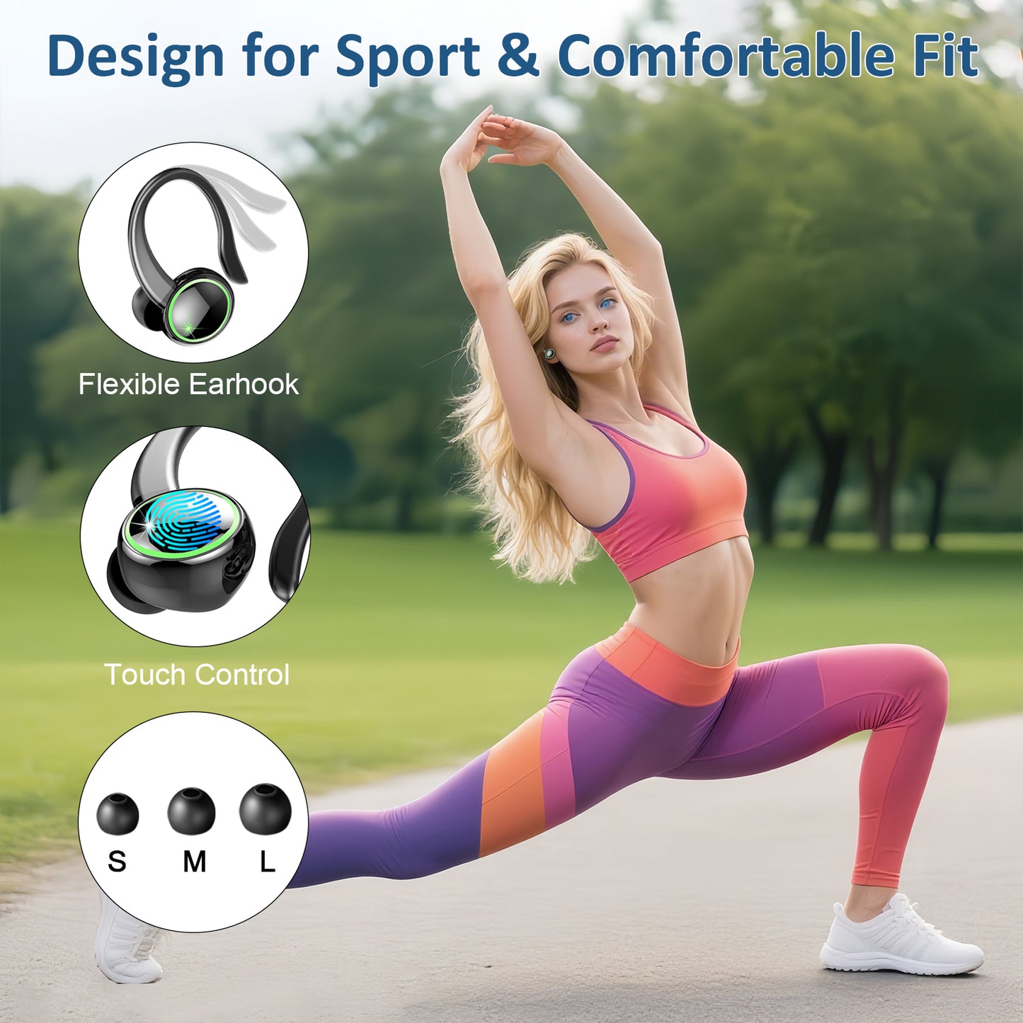 Aptkdoe Wireless Earbuds, Bluetooth 5.4 Headphones Sports, 50H Playback Over-Ear buds with ENC Noise Cancelling Mic, Deep Bass Fitness Earphones Gym Running Workout with Earhooks, IP7 Waterproof Headset