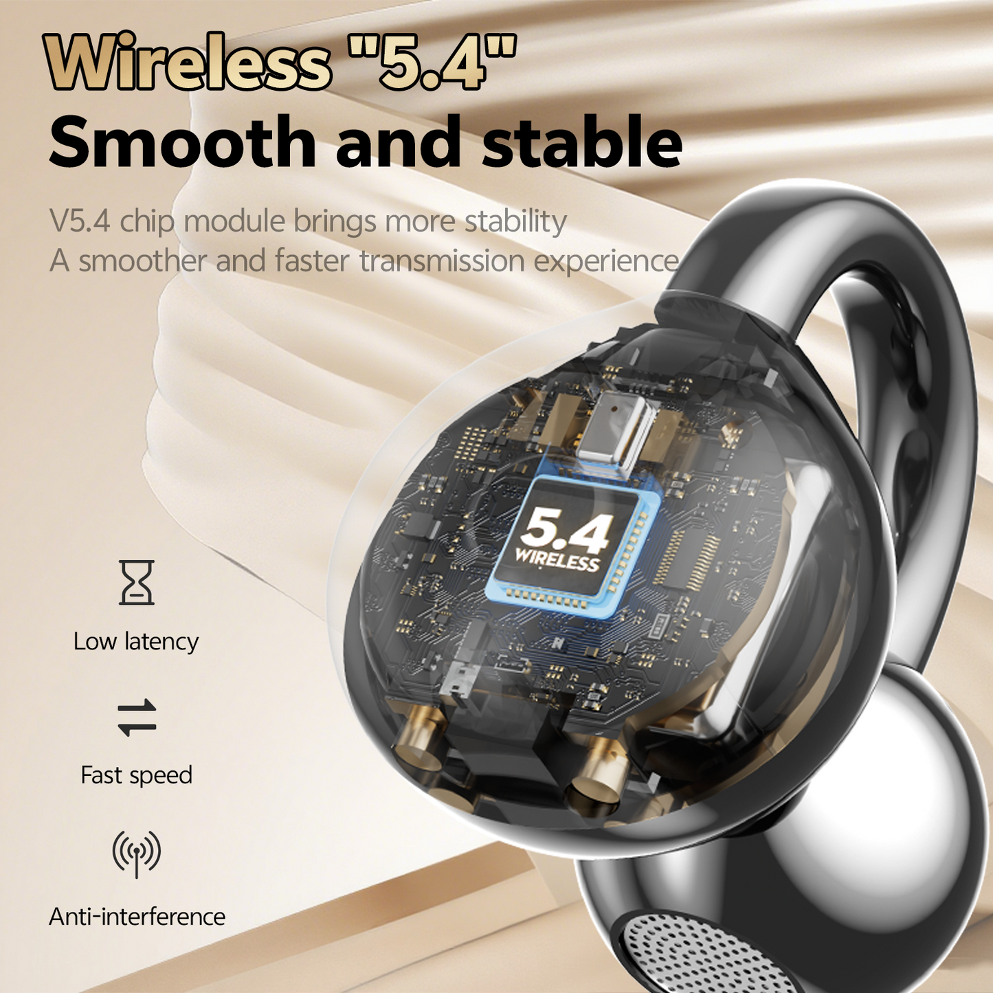 Aptkdoe Clip on Earbuds Bluetooth 5.4, Open Ear earbuds Wireless with Mic, Lightweight Comfort, Small-Ear Friendly Bluetooth Earbuds, 60H Sport Ear Buds, IP7 Waterproof Noise Cancelling Headphones, Black