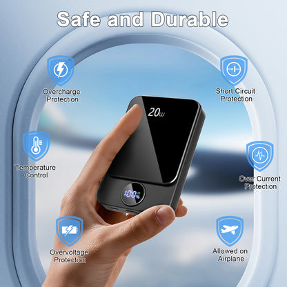 Btootos Magnetic Wireless Portable Charger, 10000mAh Power Bank with PD20w Fast Charging, USB C in&Out Battery Pack, Compatible with Mag-Safe for iPhone 16/15/14/13/12 Series, Samsung, Android, and More