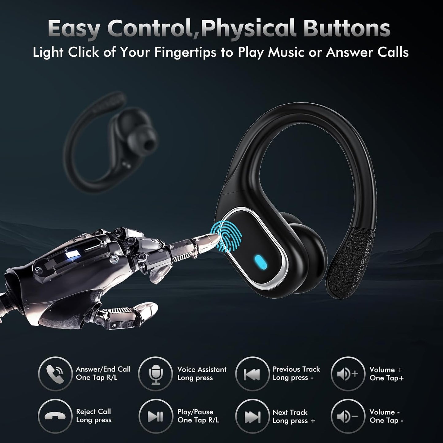 KBHVEX Wireless Earbuds Bluetooth 5.3 Headphones with 80H Playback, IPX7 Waterproof Over Ear Buds with LED Power Display for Sports Running Workouts