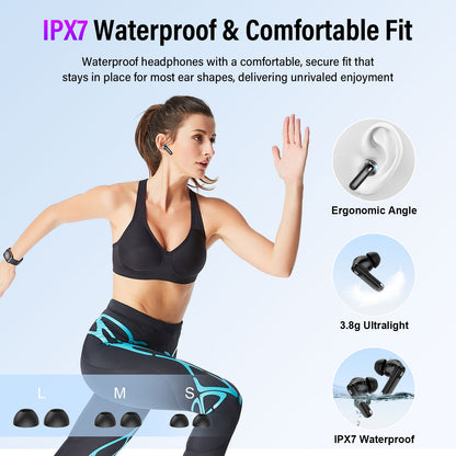 Aptkdoe Touch Screen Wireless Earbuds, Bluetooth 5.4 Ear Buds with Multifunctional with ENC Noise Cancelling MicClear Calls Earphones, 48H Bass Stereo Headphones, IP7 Waterproof Headphones for Workout