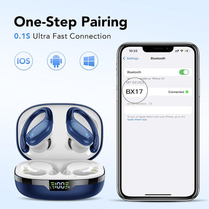 PHCAL Wireless Earbuds Bluetooth 5.3 Headphones 60hrs Playtime with Digital Display Sports Wireless Headphones with Earhook Deep Bass IPX7 Waterproof Over-Ear Earbuds for Android iOS Workout