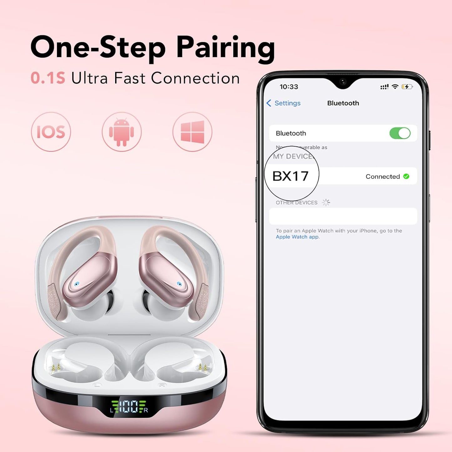 ONYQRA Wireless Earbuds Bluetooth 5.3 Headphones 60hrs Playtime with Digital Display Sports Wireless Headphones with Earhook Deep Bass IPX7 Waterproof Over-Ear Earbuds for Android iOS Workout