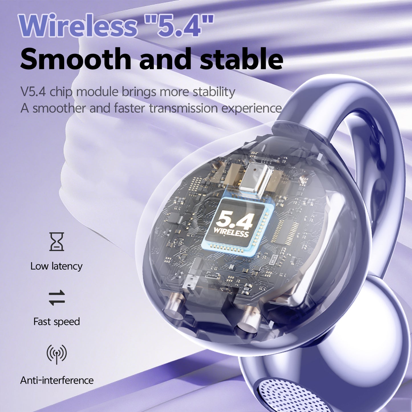 Aptkdoe Clip on Earbuds Bluetooth 5.4, Open Ear earbuds Wireless with Mic, Lightweight Comfort, Small-Ear Friendly Bluetooth Earbuds, 60H Sport Ear Buds, IP7 Waterproof Noise Cancelling Headphones, Purple