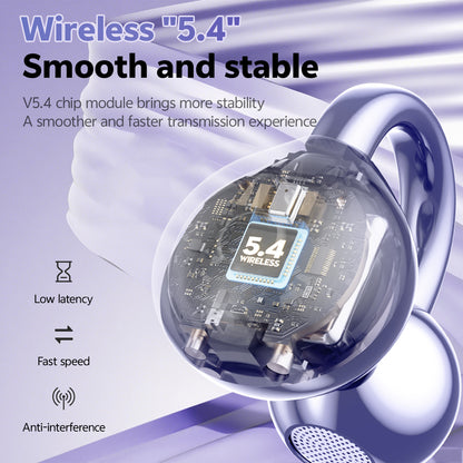 Aptkdoe Clip on Earbuds Bluetooth 5.4, Open Ear earbuds Wireless with Mic, Lightweight Comfort, Small-Ear Friendly Bluetooth Earbuds, 60H Sport Ear Buds, IP7 Waterproof Noise Cancelling Headphones, Purple