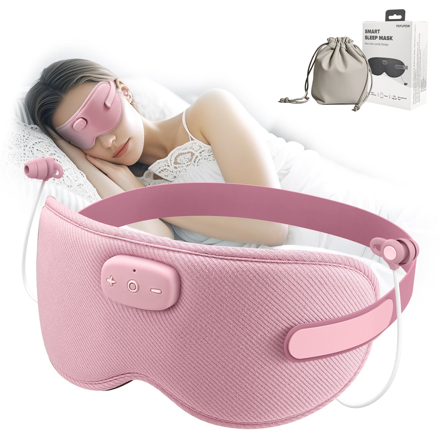 Aptkdoe Sleep Headphones, Sleep Mask with Headphones Bluetooth 5.3 with HD Stereo Speakers for Side Sleepers, Zero Eye Pressure, Adjustable 3D Sleep Eye Mask for Airplane/Travel/Meditation/Nap pink