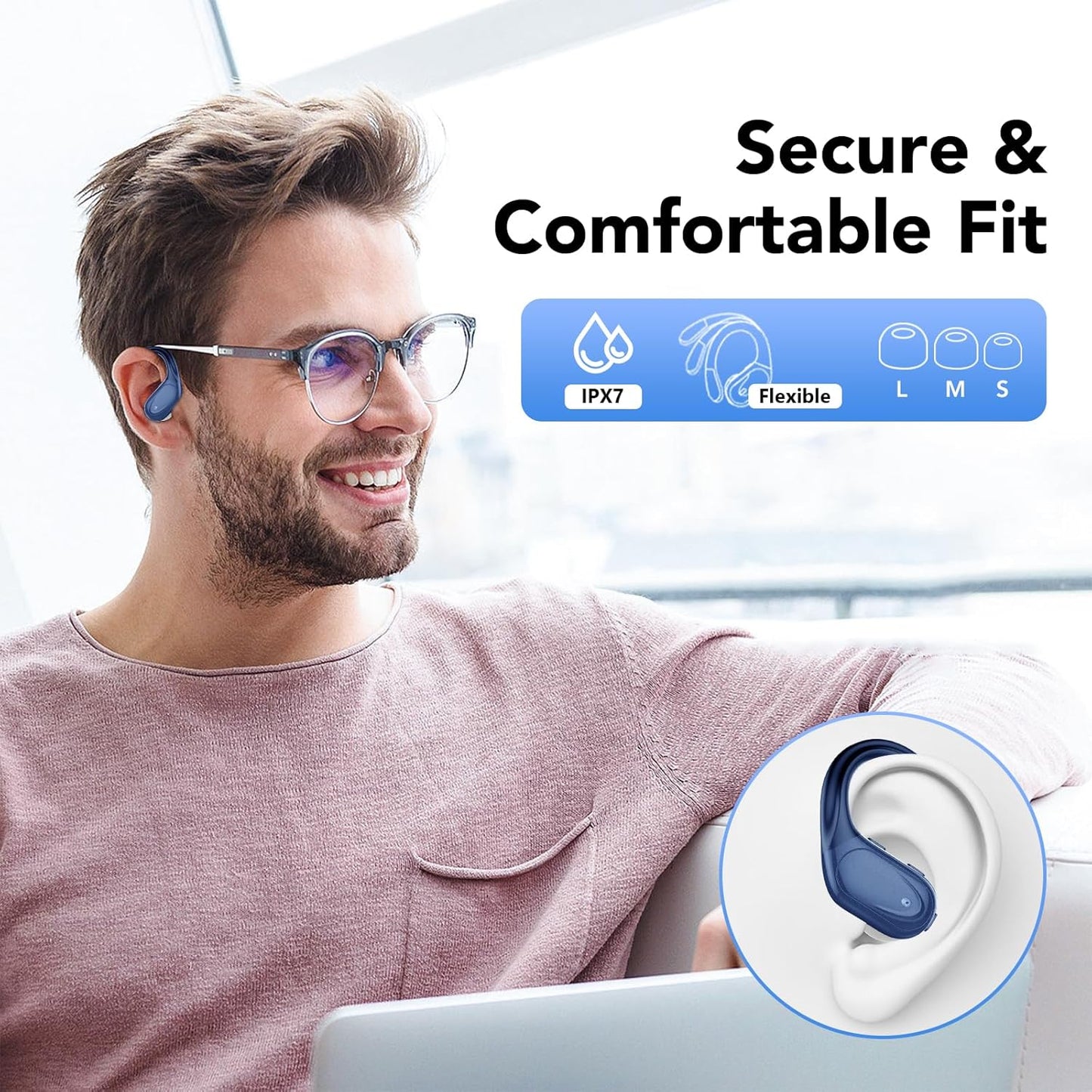 NYROVA Wireless Earbuds Bluetooth 5.3 Headphones 60hrs Playtime with Digital Display Sports Wireless Headphones with Earhook Deep Bass IPX7 Waterproof Over-Ear Earbuds for Android iOS Workout