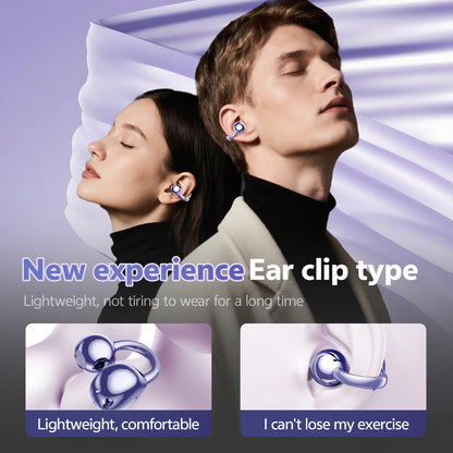 Aptkdoe Clip on Earbuds Bluetooth 5.4, Open Ear earbuds Wireless with Mic, Lightweight Comfort, Small-Ear Friendly Bluetooth Earbuds, 60H Sport Ear Buds, IP7 Waterproof Noise Cancelling Headphones, Purple