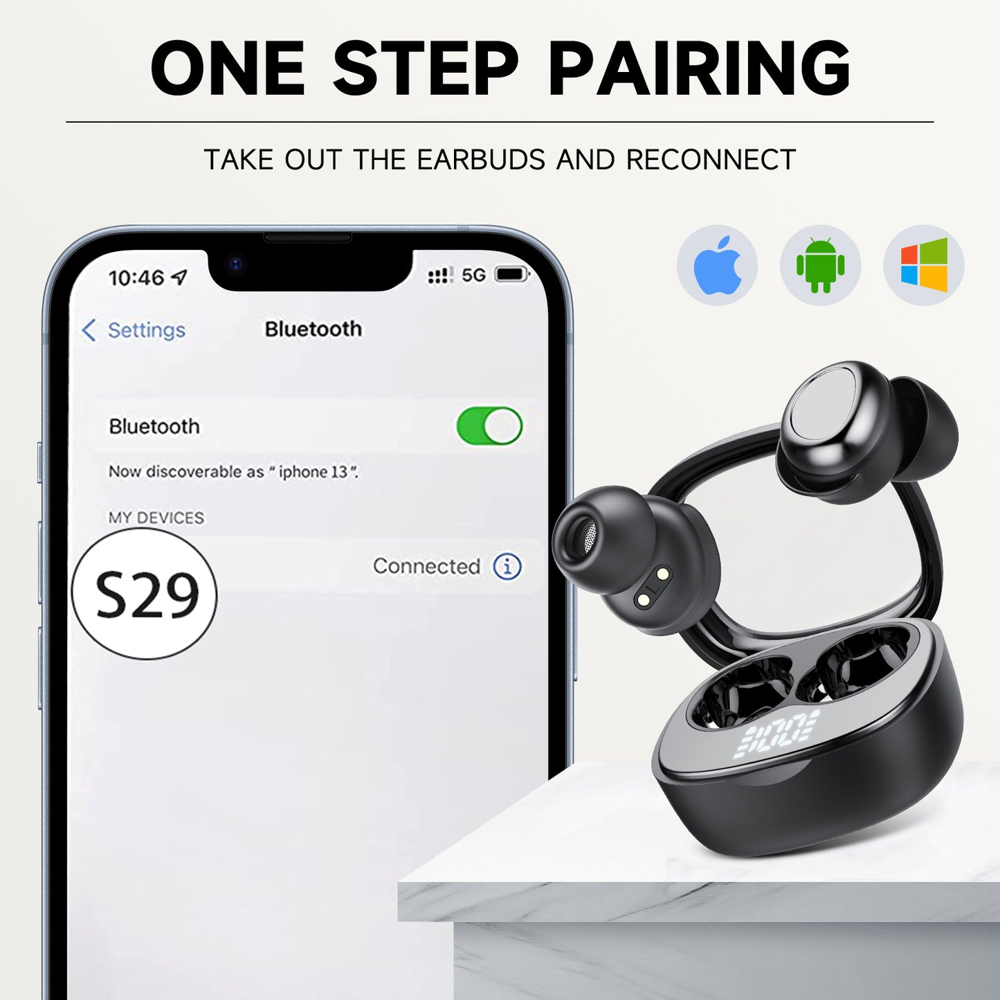 Aptkdoe Sleep Ear Buds, Bluetooth 5.4 Ultra-Mini Sleep Earbuds for Side Sleepers, Hi-Fi Stereo 3D Bass Noise Cancelling Wireless headphones, 53H Playtime with IP7 Waterproof LED Earphones, USB C