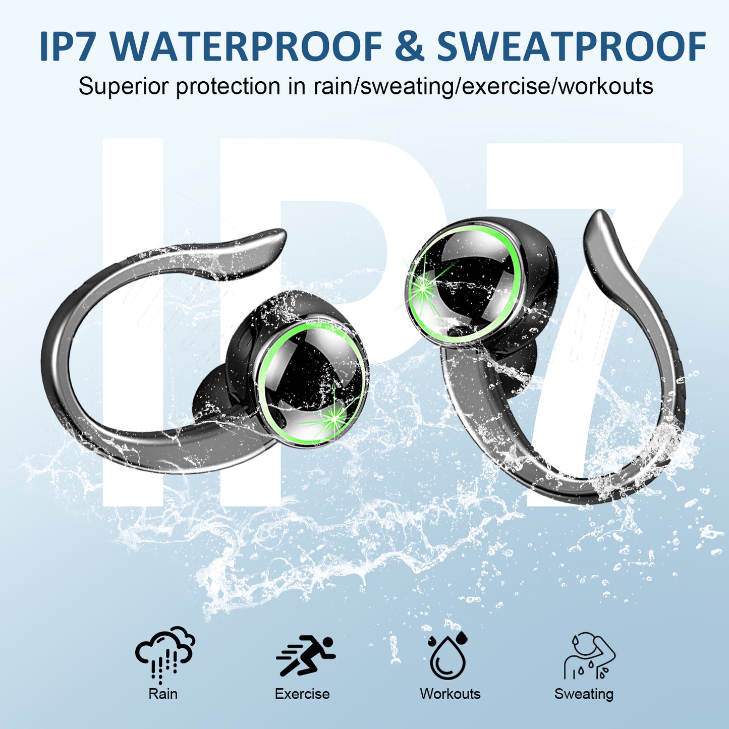 Aptkdoe Wireless Earbuds, Bluetooth 5.4 Headphones Sports, 50H Playback Over-Ear buds with ENC Noise Cancelling Mic, Deep Bass Fitness Earphones Gym Running Workout with Earhooks, IP7 Waterproof Headset