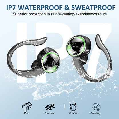 Aptkdoe Wireless Earbuds, Bluetooth 5.4 Headphones Sports, 50H Playback Over-Ear buds with ENC Noise Cancelling Mic, Deep Bass Fitness Earphones Gym Running Workout with Earhooks, IP7 Waterproof Headset