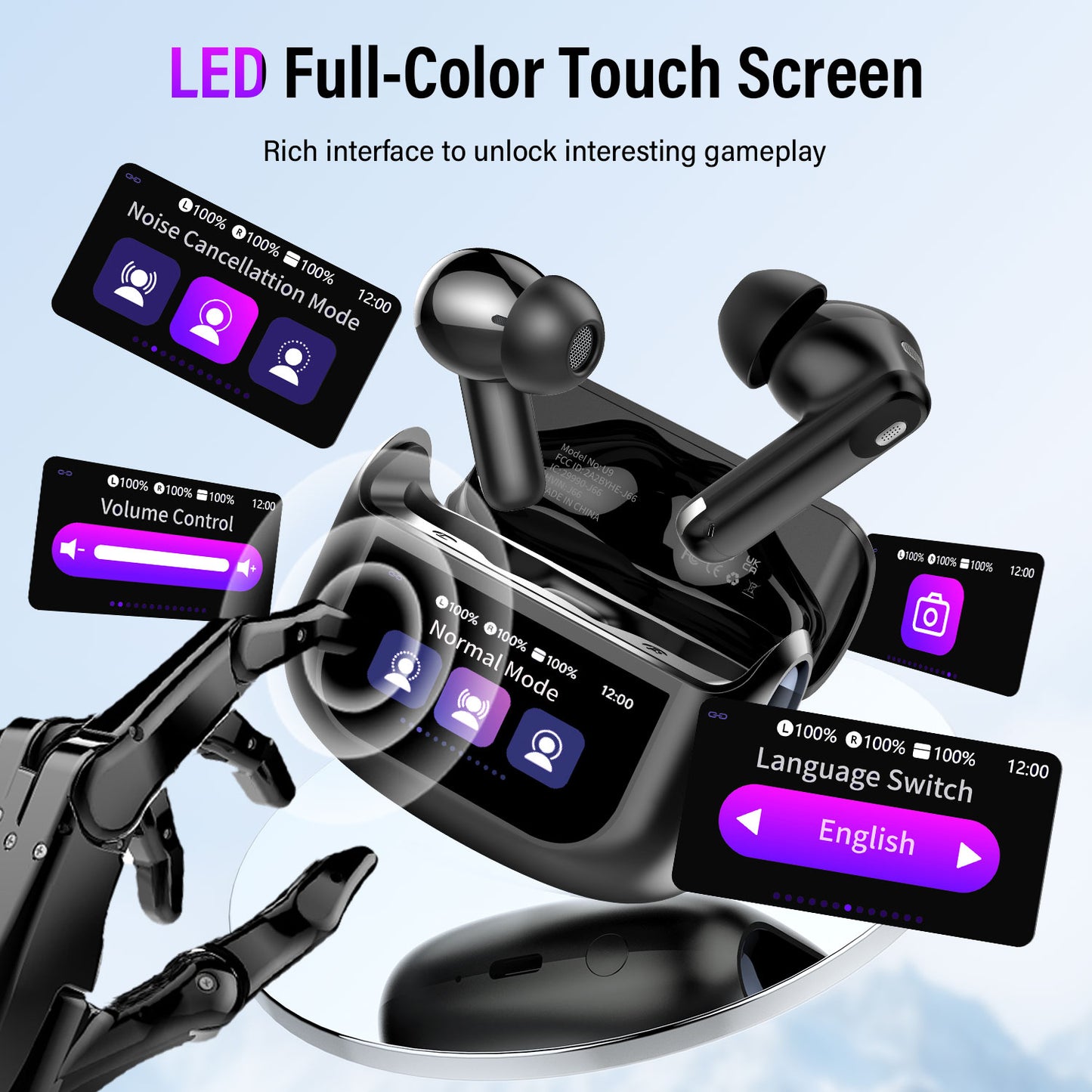 Aptkdoe Touch Screen Wireless Earbuds, Bluetooth 5.4 Ear Buds with Multifunctional with ENC Noise Cancelling MicClear Calls Earphones, 48H Bass Stereo Headphones, IP7 Waterproof Headphones for Workout